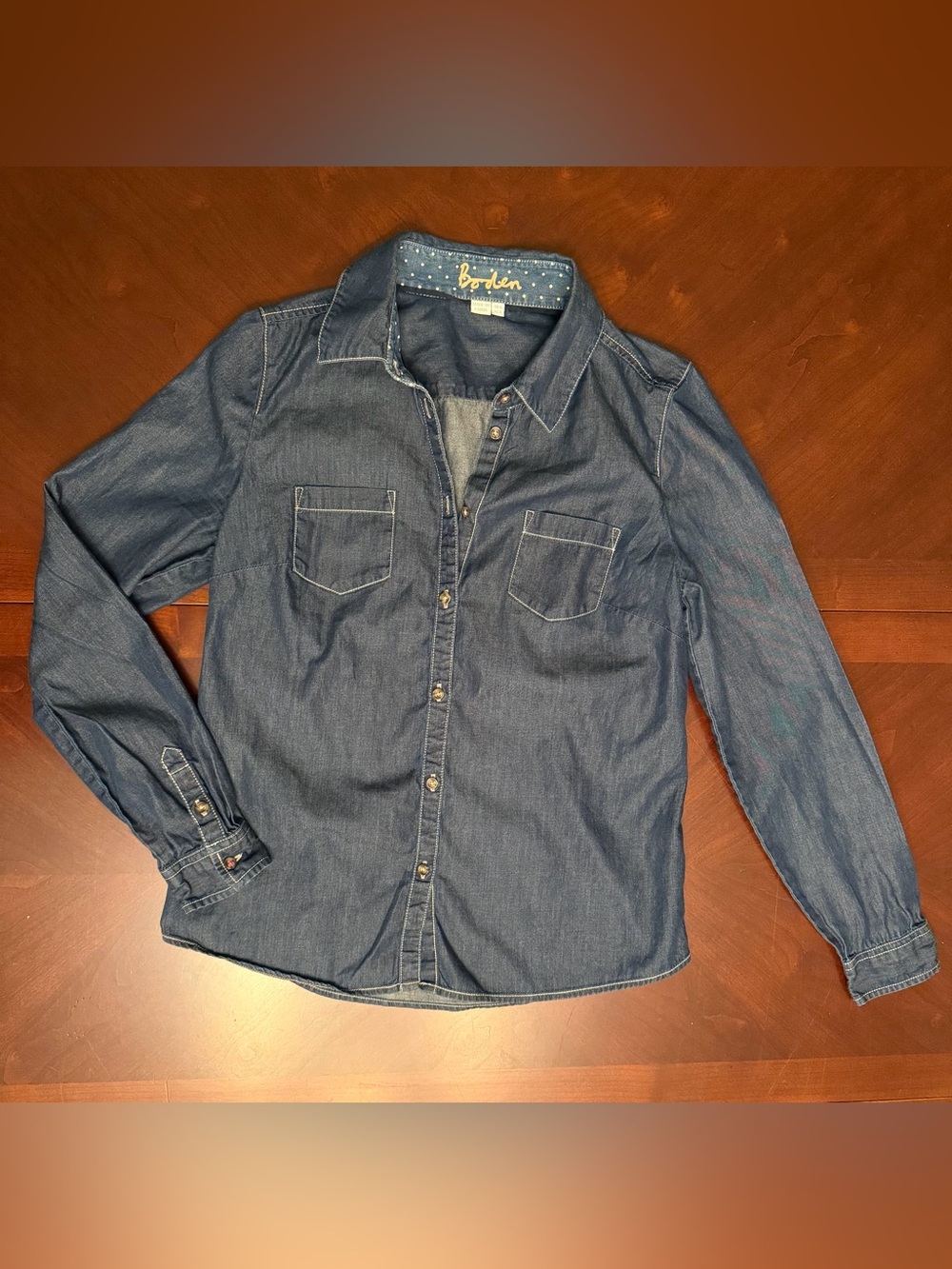 Boden Dark Blue Denim Button-Front Shirt, Size 4